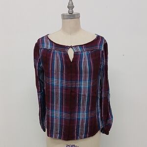 CATO Plaid Peasant Blouse Size Medium